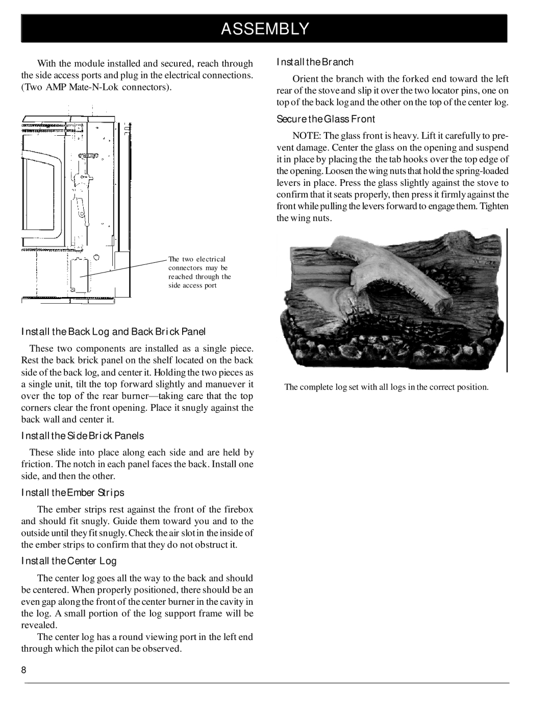 Harman Stove Company 929 DV manual Installthe Branch, Installthe Side Brick Panels, Install the Ember Strips 