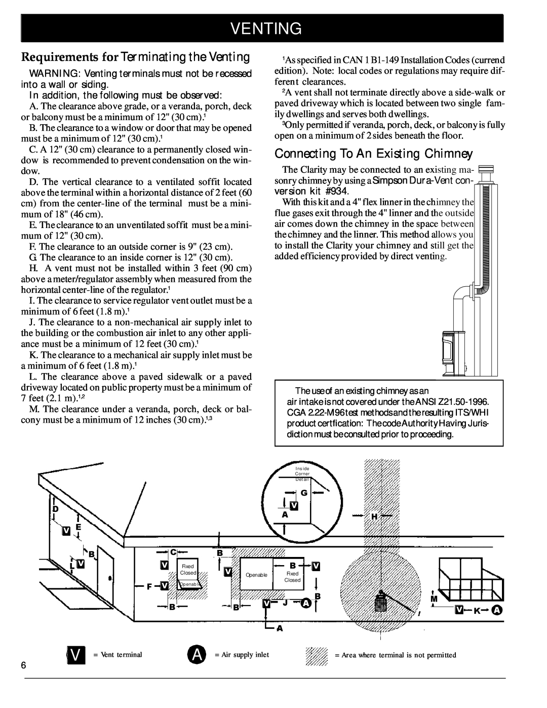 Harman Stove Company 929 DV Connecting To An Existing Chimney, Requirements for Terminating the Venting, version kit #934 