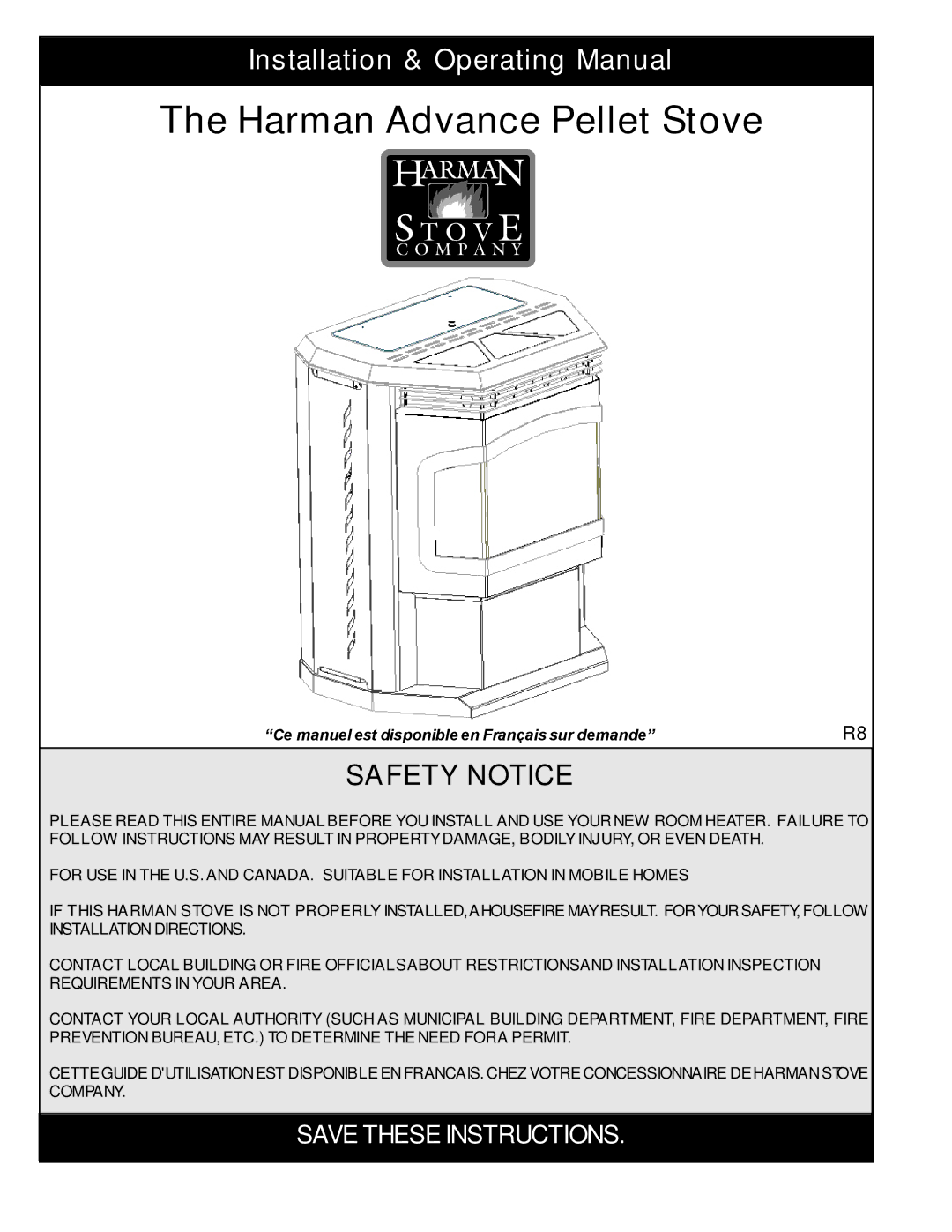 Harman Stove Company manual Harman Advance Pellet Stove, Installation & Operating Manual 