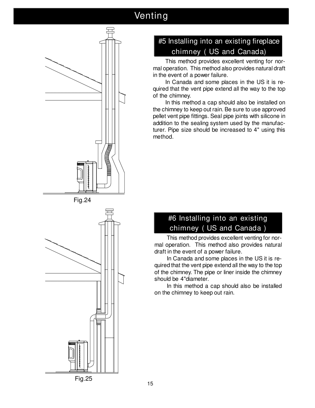 Harman Stove Company Advance Pellet Stove manual #6 Installing into an existing chimney US and Canada 