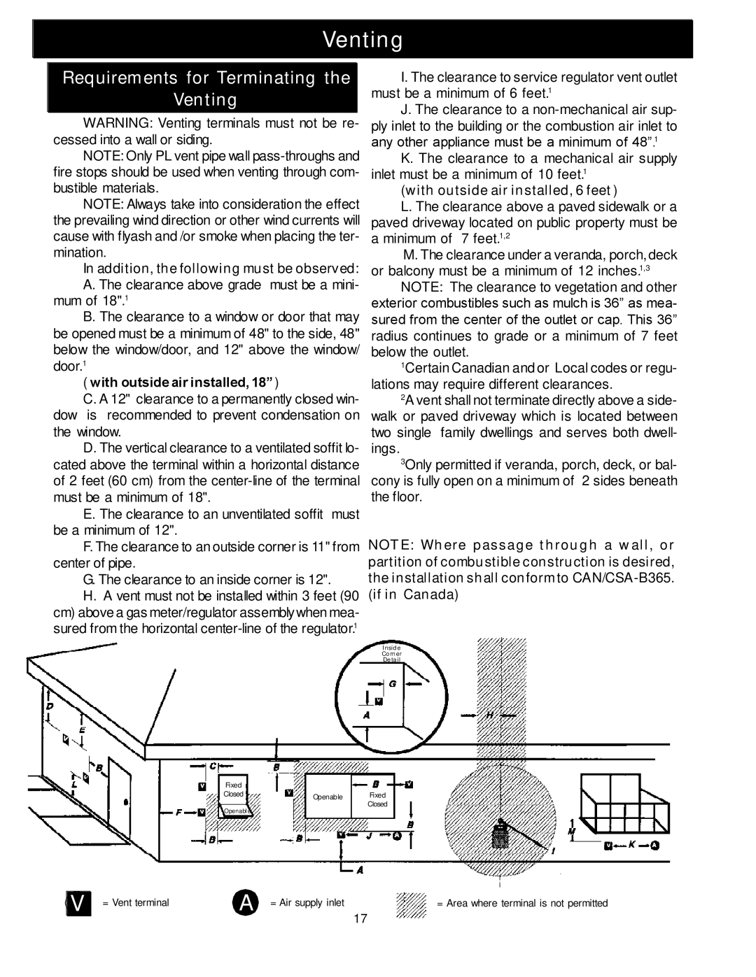 Harman Stove Company Advance Pellet Stove manual Requirements for Terminating Venting, With outside air installed 