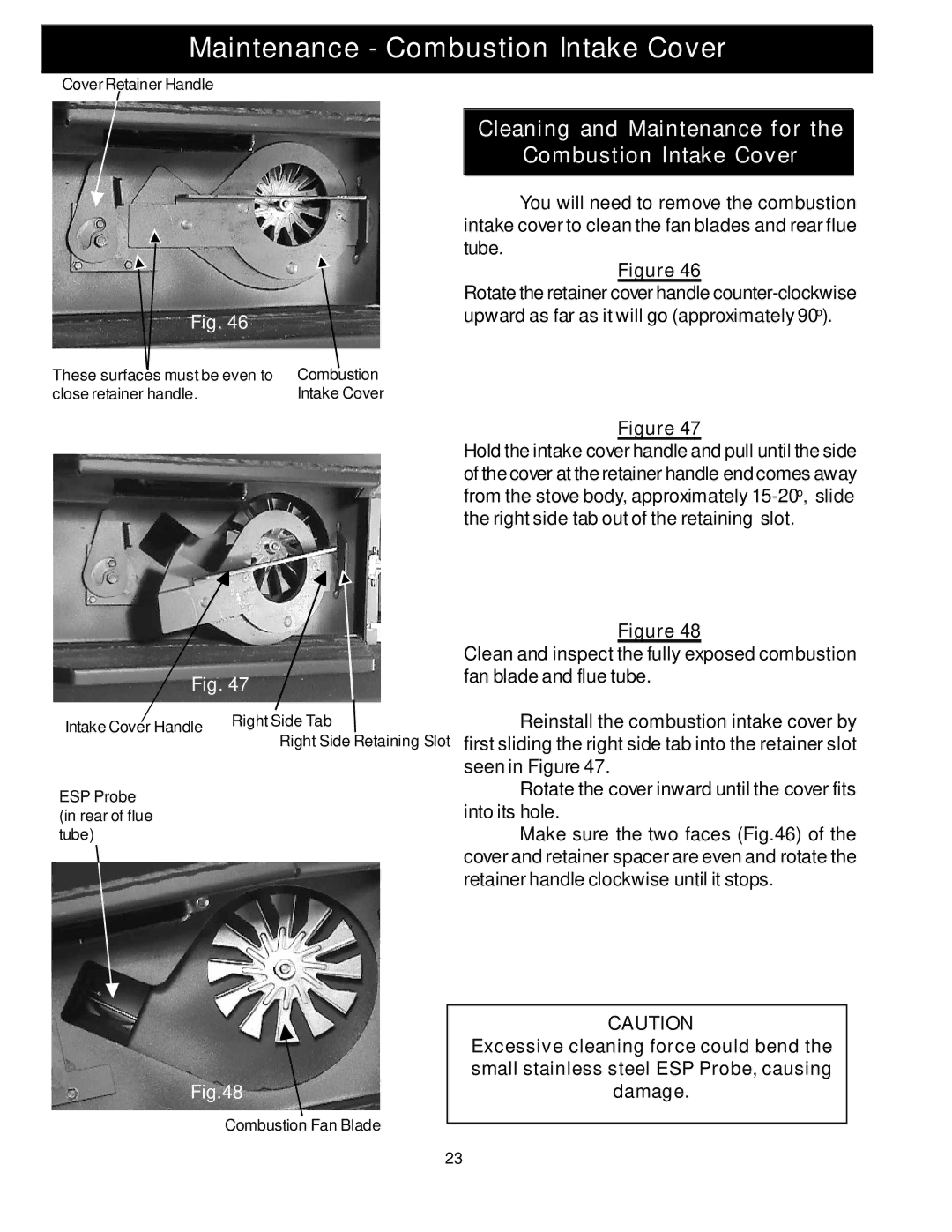 Harman Stove Company Advance Pellet Stove manual Maintenance Combustion Intake Cover 