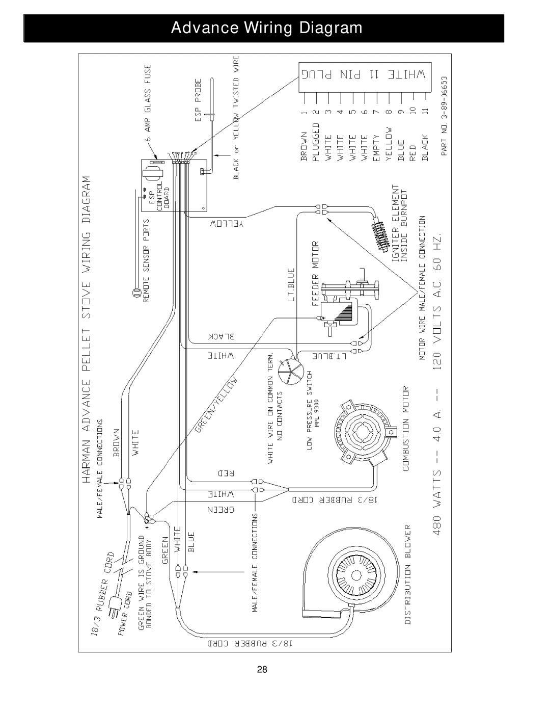 Harman Stove Company Advance Pellet Stove manual Advance Wiring Diagram 