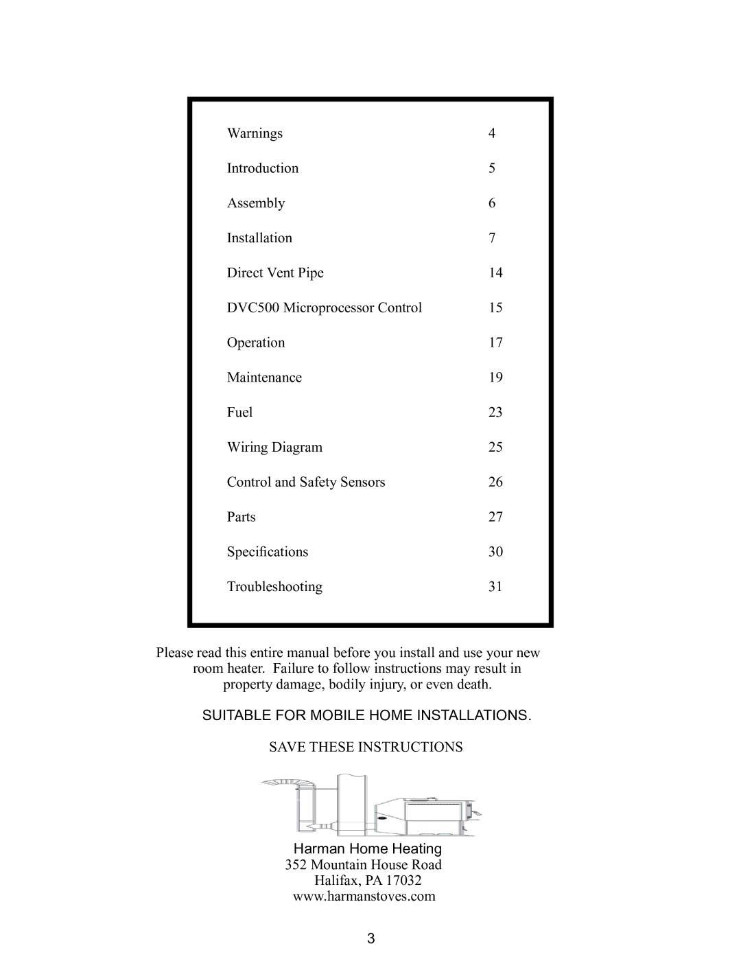 Harman Stove Company DVC-500 manual Index 