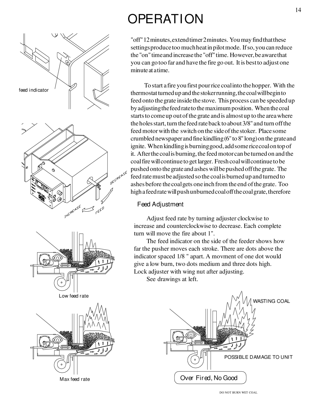 Harman Stove Company Harman Stove The Harman Magnum Stoker manual Operation, Feed Adjustment, Over Fired, No Good 