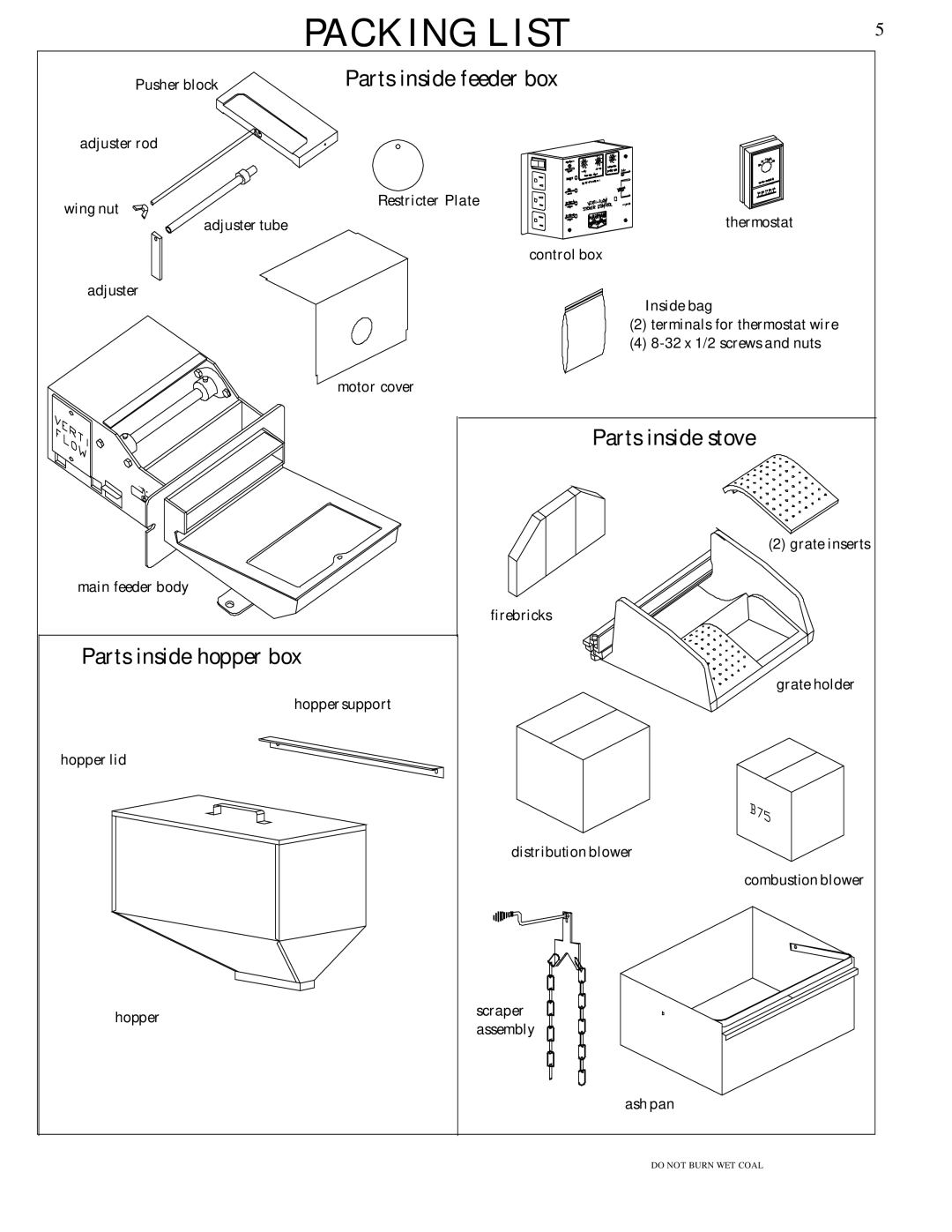 Harman Stove Company Harman Stove The Harman Magnum Stoker manual Packing List 