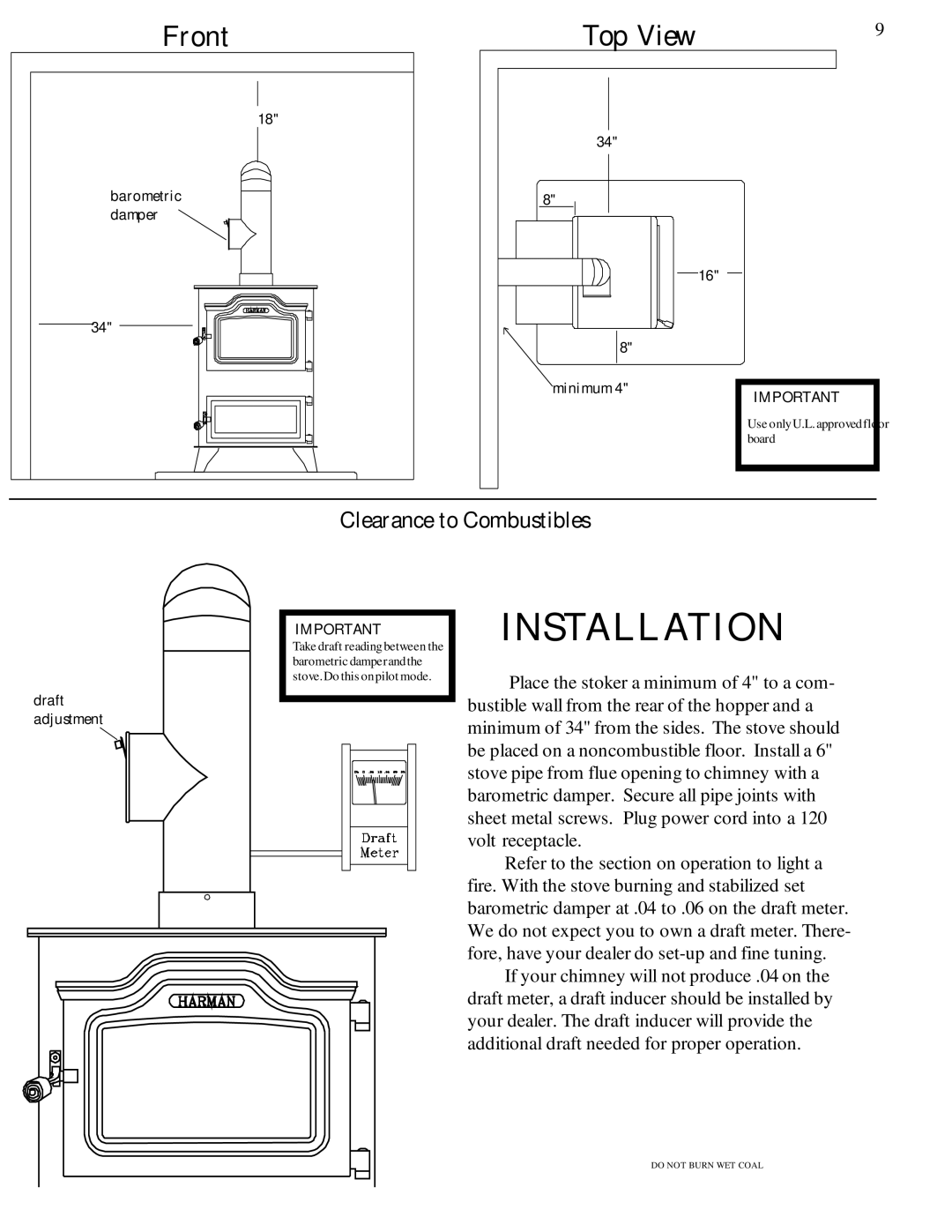 Harman Stove Company Harman Stove The Harman Magnum Stoker manual Installation, Clearance to Combustibles 