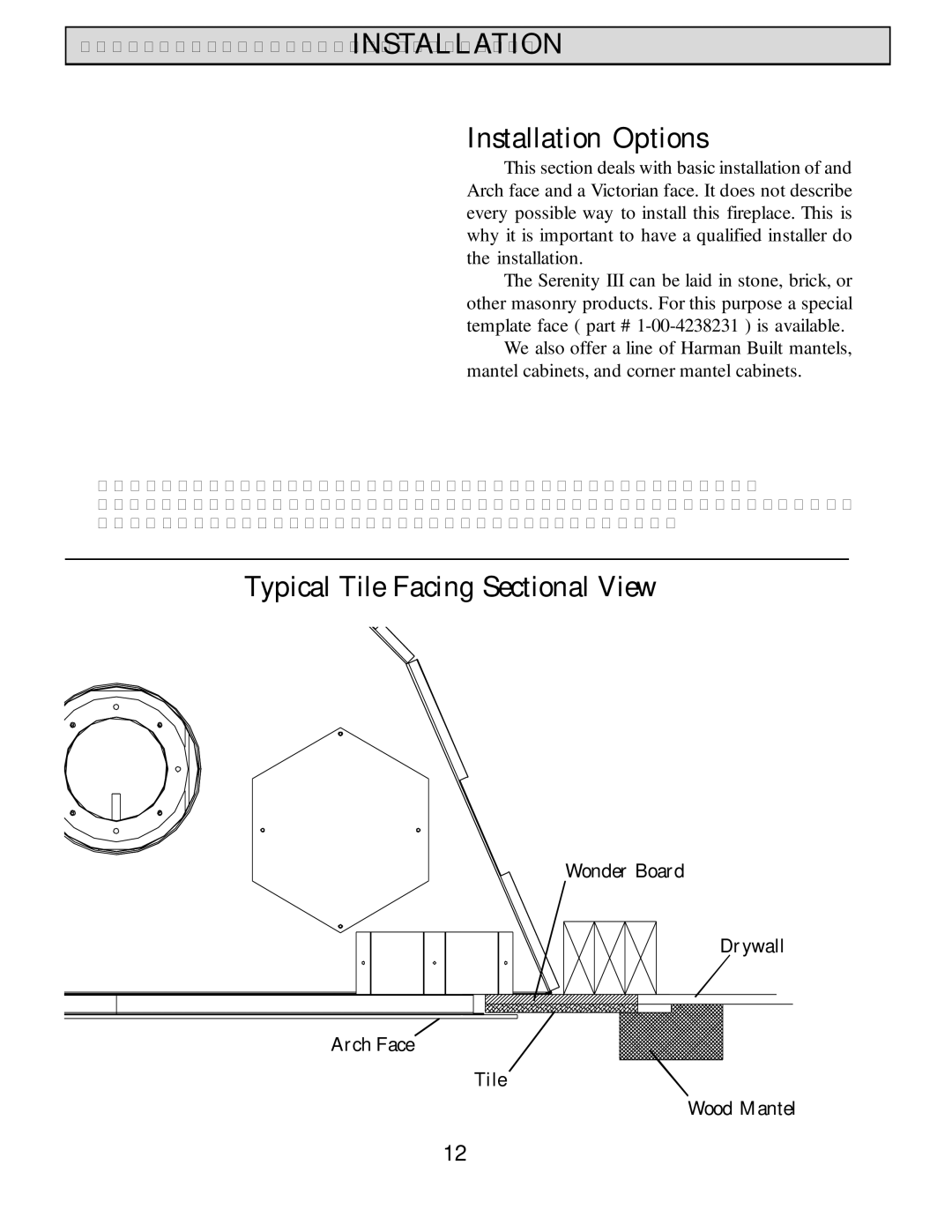 Harman Stove Company HB 38 DV manual Installation Options, Typical Tile Facing Sectional View 