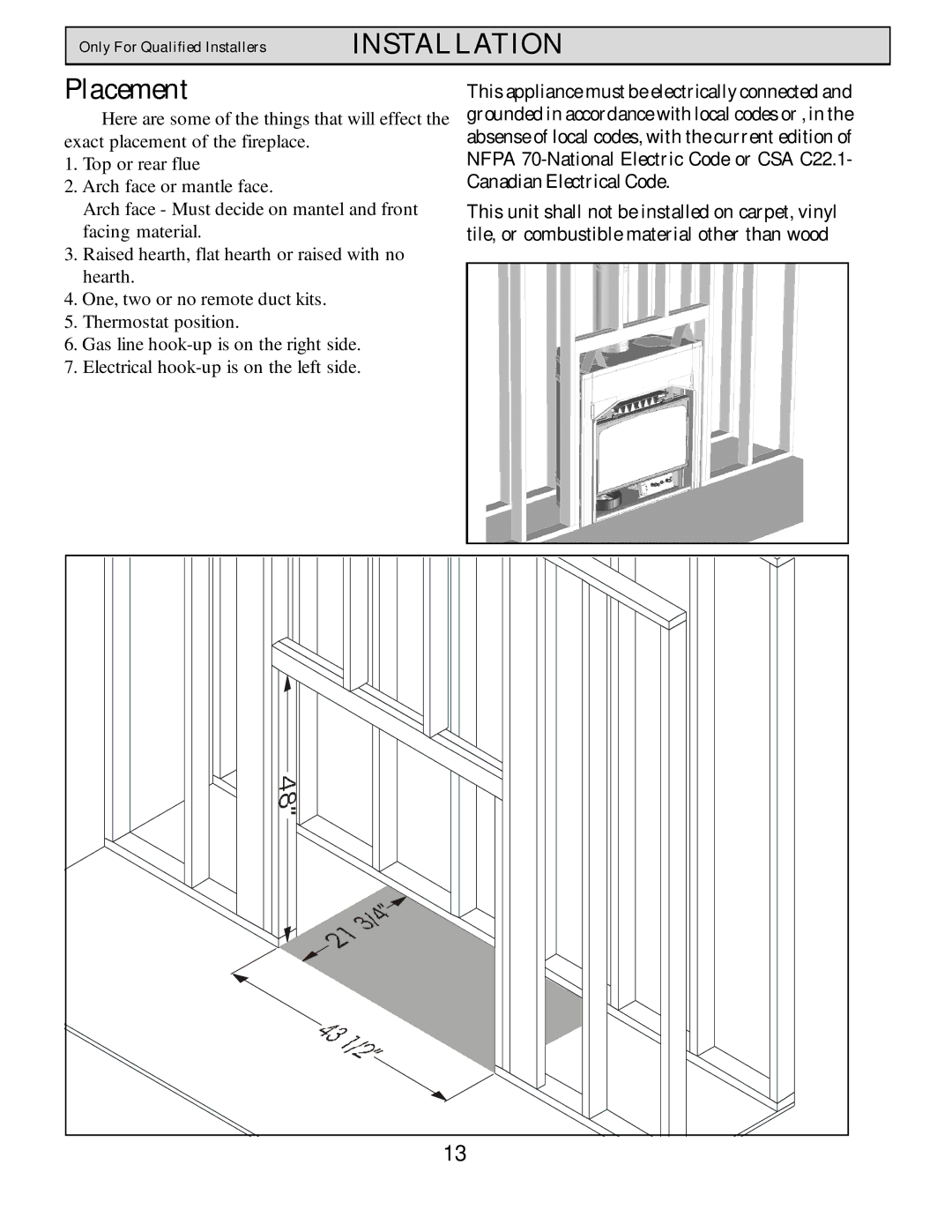 Harman Stove Company HB 38 DV manual Installation, Placement 