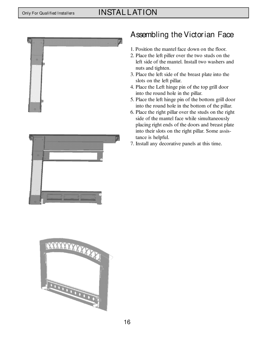 Harman Stove Company HB 38 DV manual Assembling the Victorian Face 