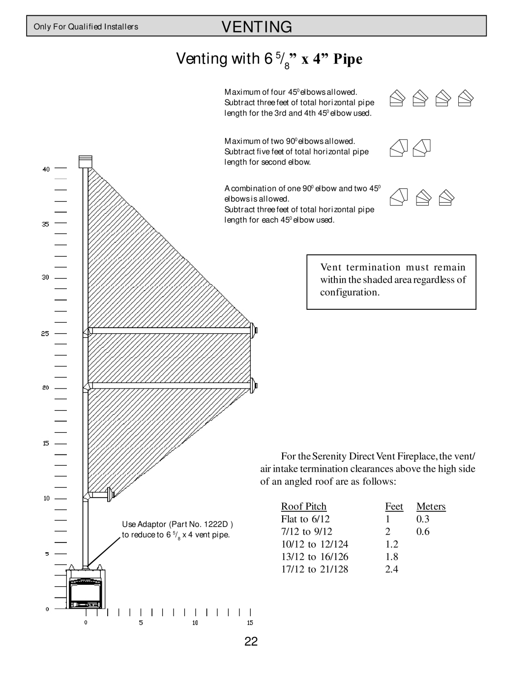 Harman Stove Company HB 38 DV manual Venting with 6 5/8 x 4 Pipe 