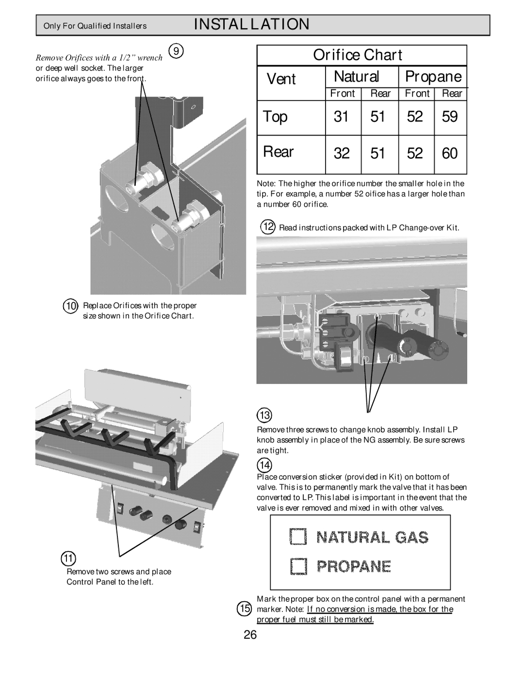 Harman Stove Company HB 38 DV manual Vent Natural, Top Rear, Front Rear 