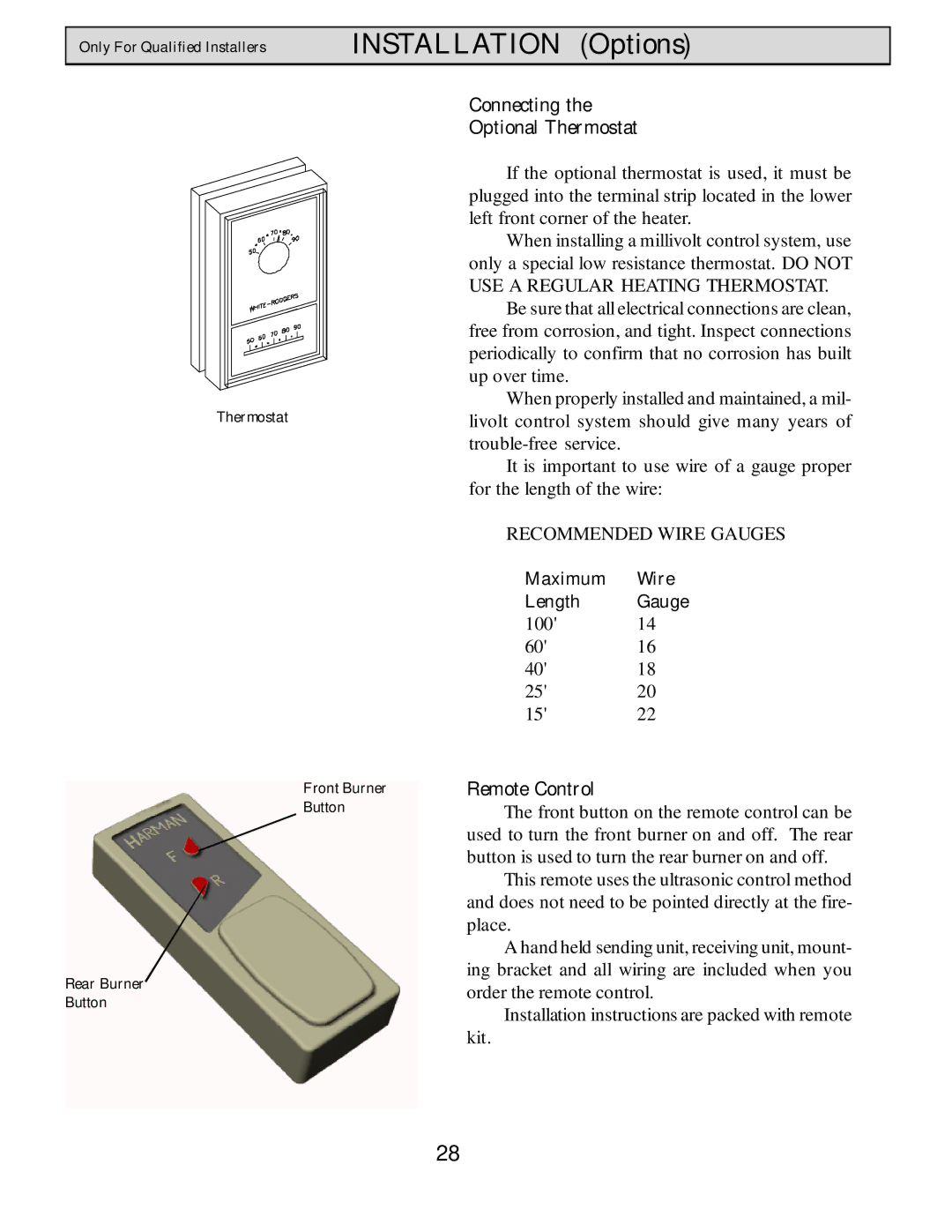 Harman Stove Company HB 38 DV manual Installation Options, Connecting Optional Thermostat 