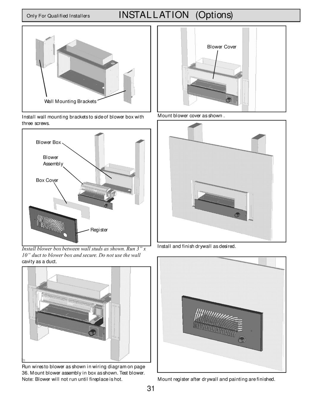 Harman Stove Company HB 38 DV manual Mount register after drywall and painting are finished 