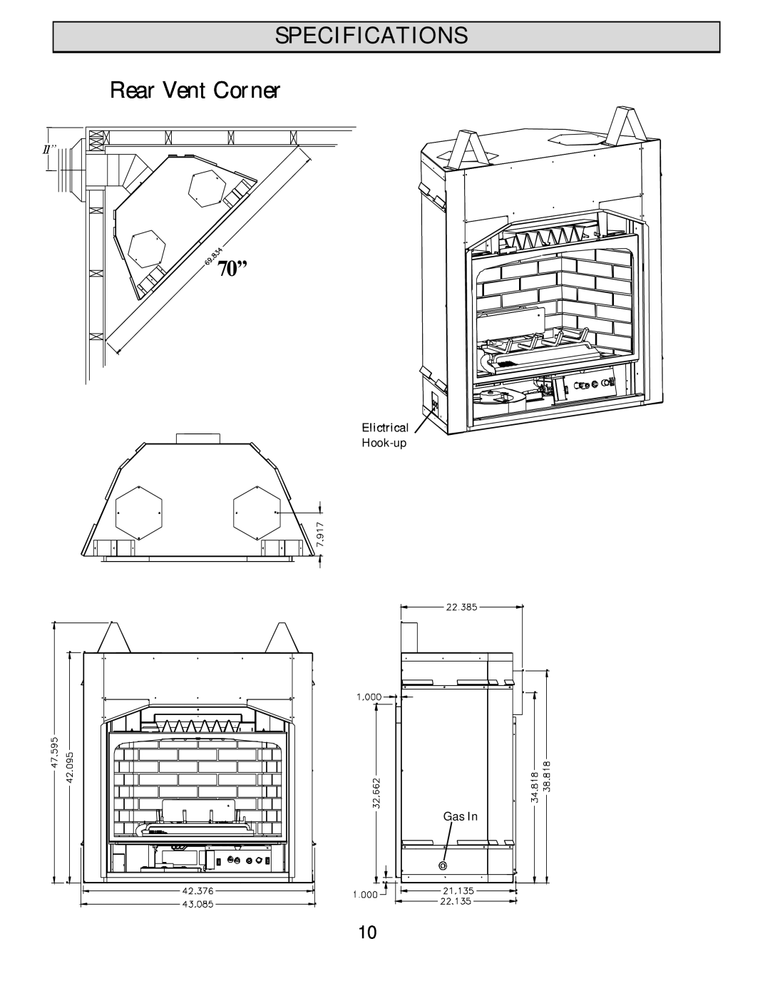 Harman Stove Company HB 38 DV manual SPECIFICATIONS Rear Vent Corner 