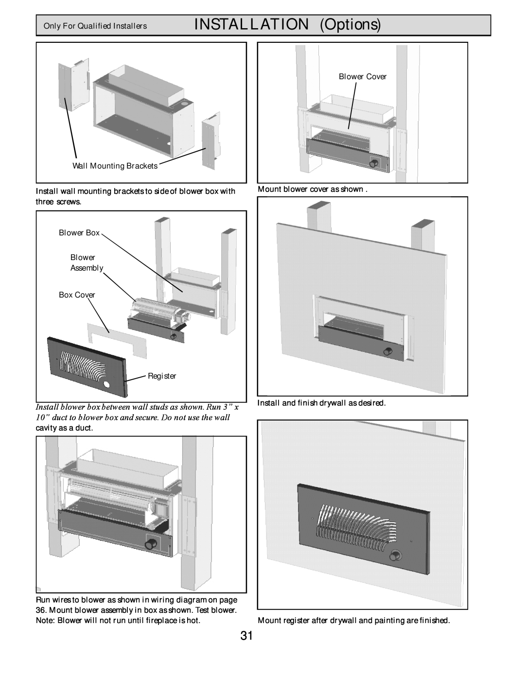 Harman Stove Company HB 38 DV manual INSTALLATION Options, Only For Qualified Installers 
