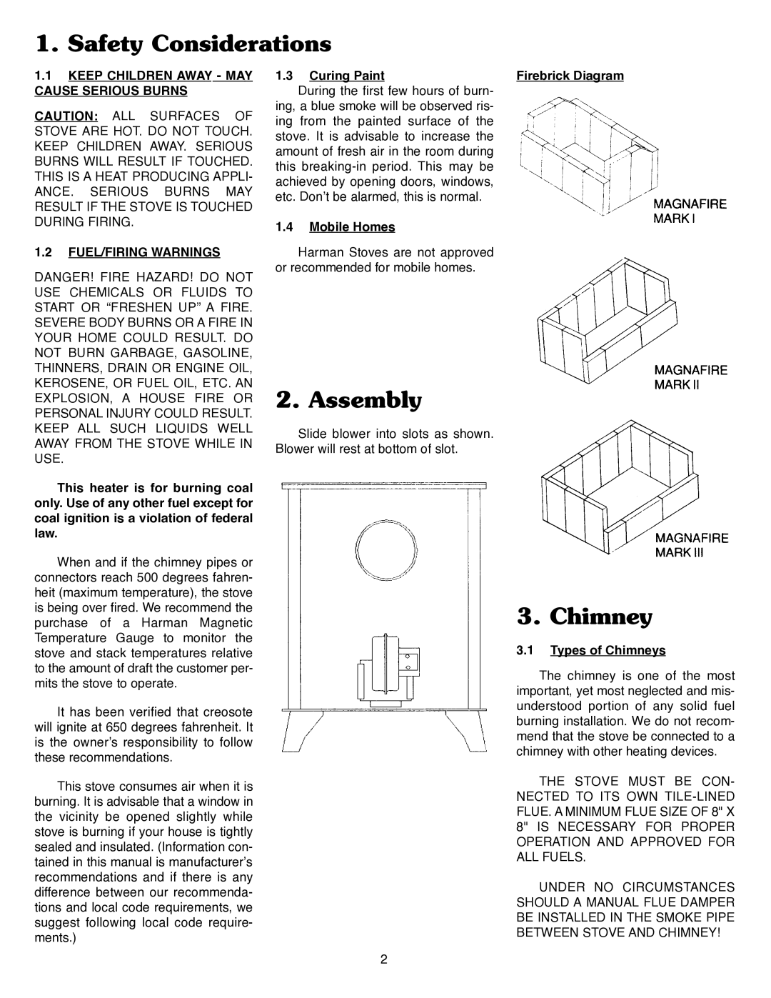 Harman Stove Company III manual Safety Considerations, Assembly, Chimney 