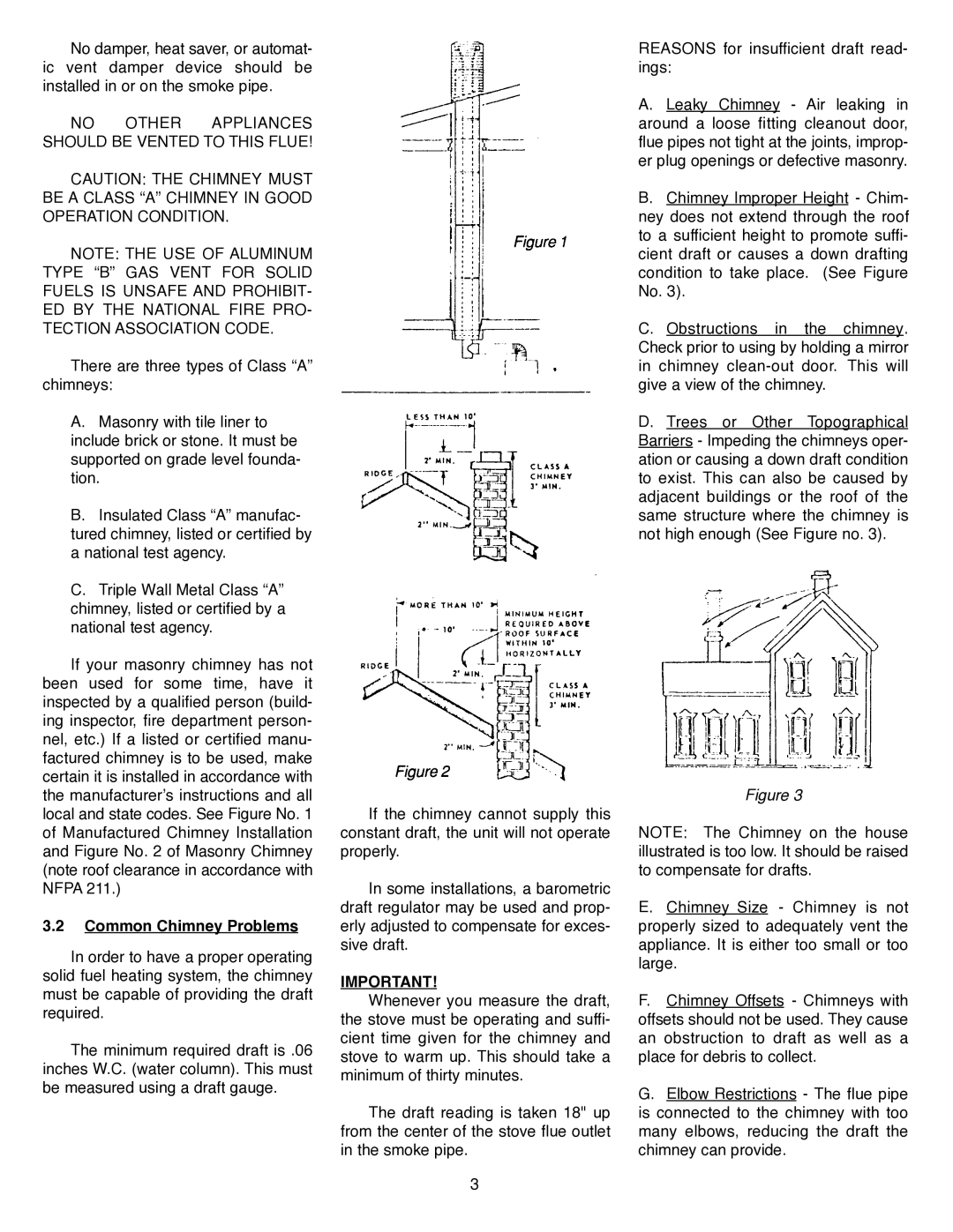 Harman Stove Company III manual No Other Appliances should be Vented to this Flue, Common Chimney Problems 