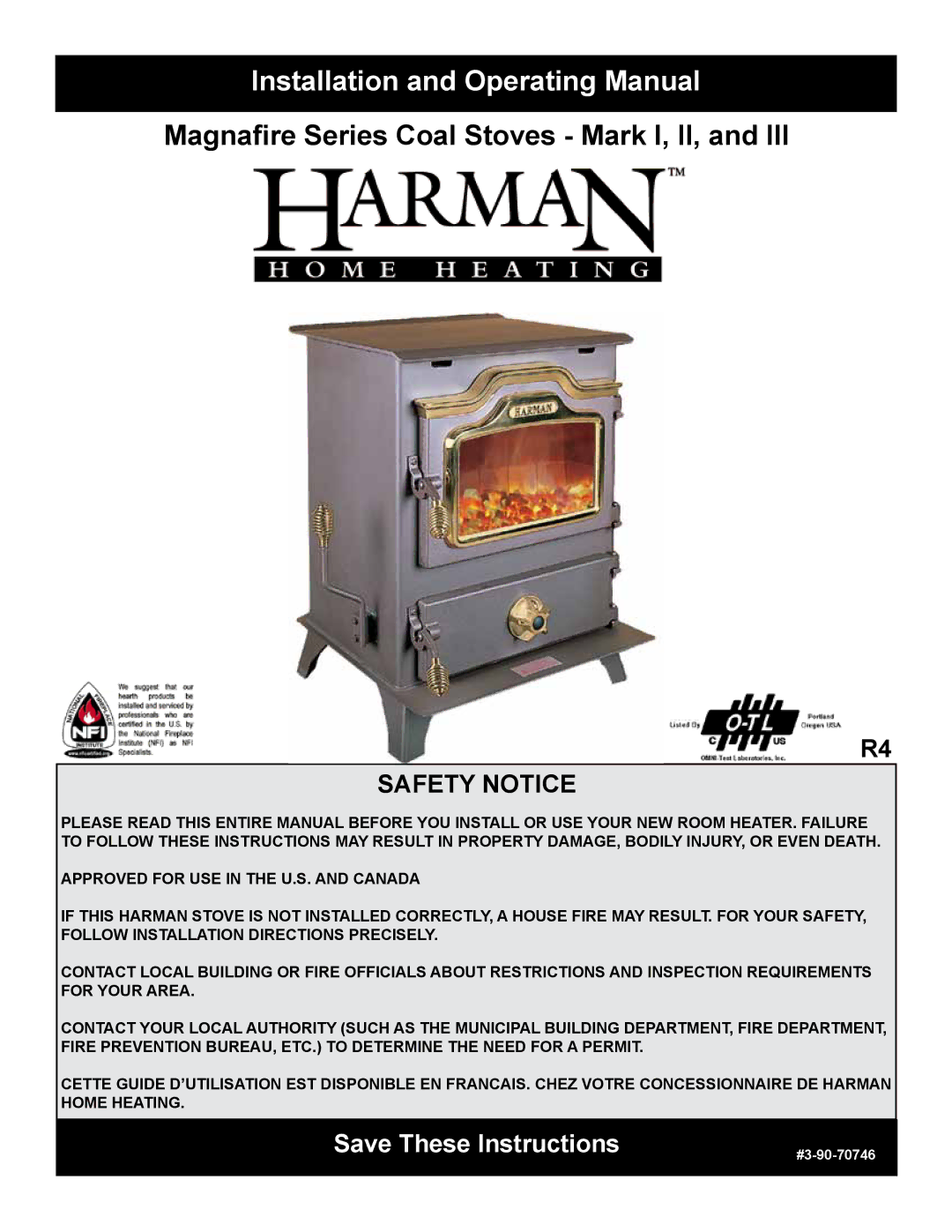 Harman Stove Company MARK II manual Installation and Operating Manual, Magnafire Series Coal Stoves Mark I, II 