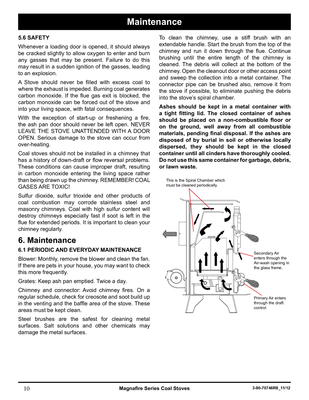 Harman Stove Company MARK III manual Safety, Periodic and Everyday Maintenance 