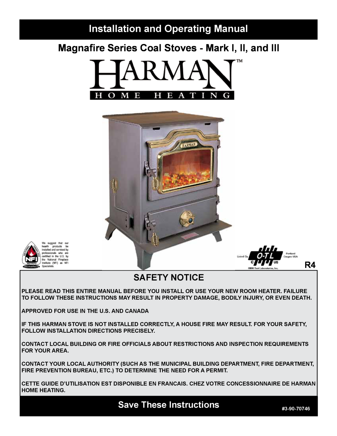 Harman Stove Company MARK I manual Installation and Operating Manual, Magnafire Series Coal Stoves - Mark I, II, and 