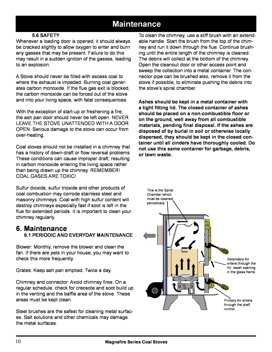 Harman Stove Company MARK III manual Safety, Periodic And Everyday Maintenance 