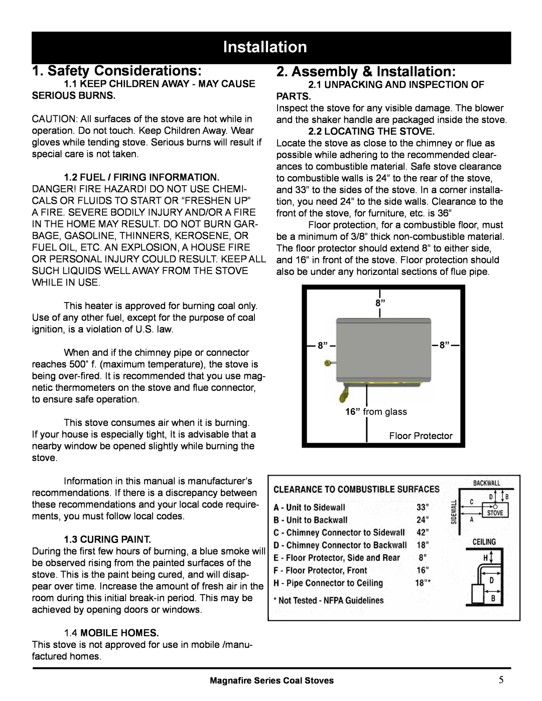 Harman Stove Company MARK III Safety Considerations, Assembly & Installation, Fuel / Firing Information, Curing Paint 