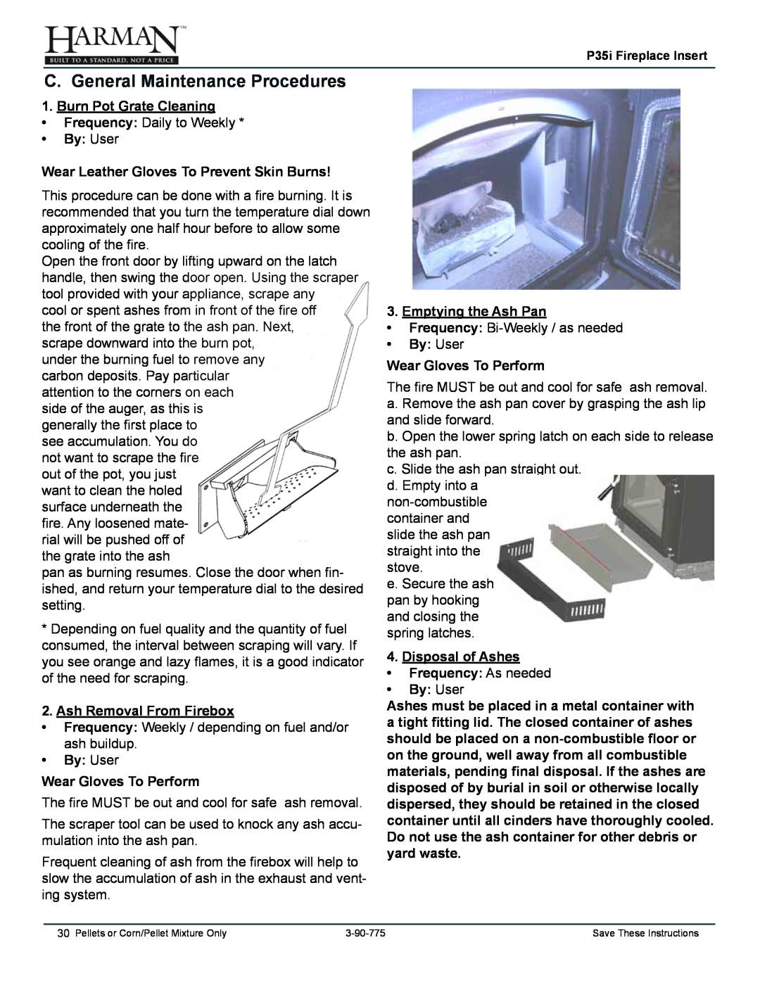 Harman Stove Company P35I owner manual C.General Maintenance Procedures 