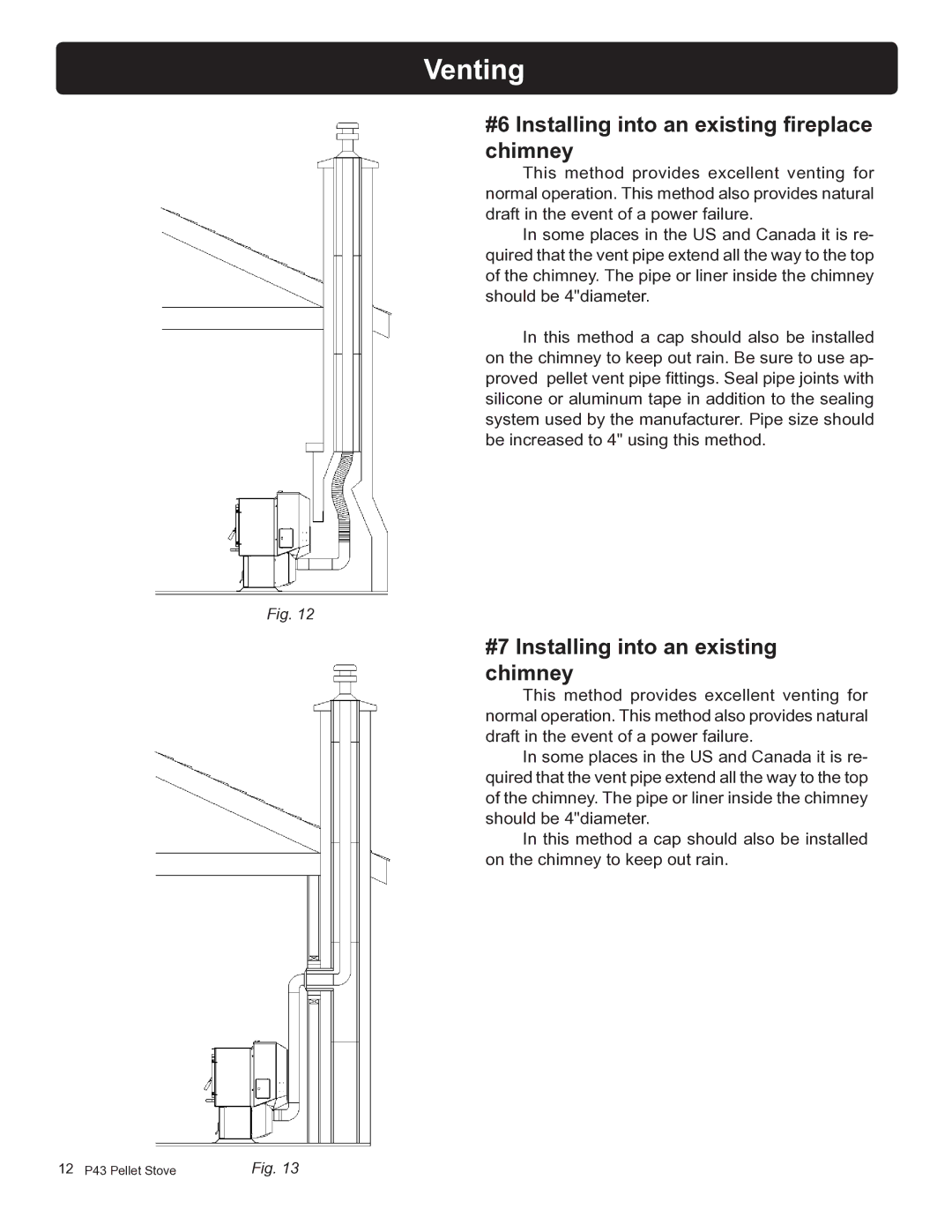 Harman Stove Company P43 #6 Installing into an existing fireplace chimney, #7 Installing into an existing chimney 