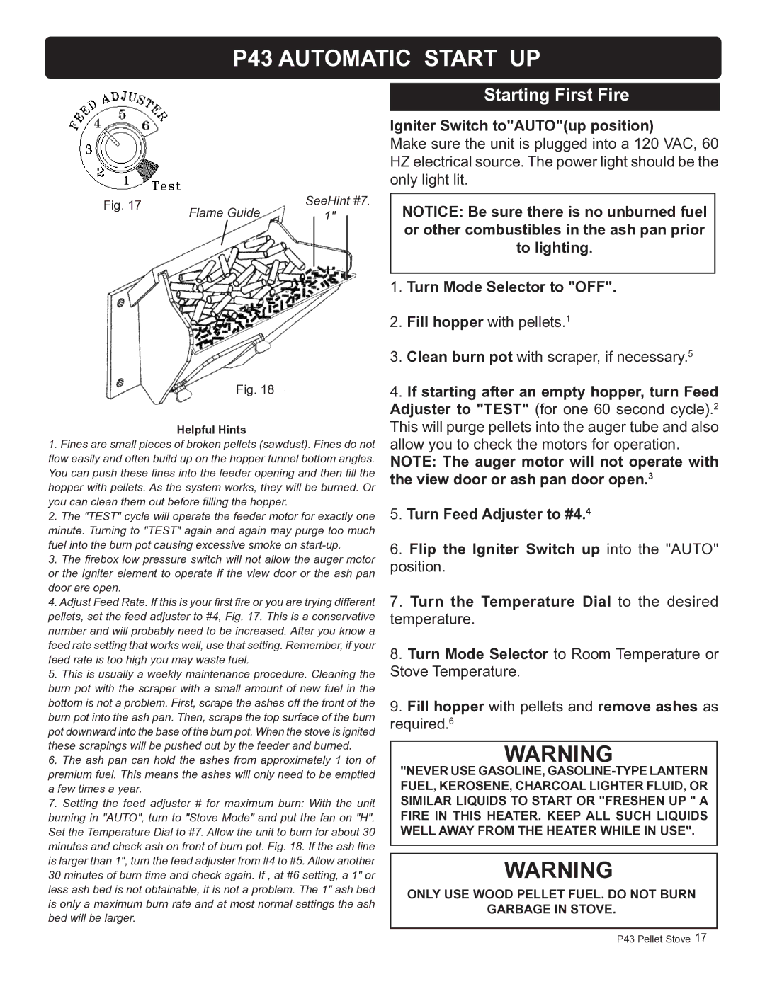 Harman Stove Company owner manual P43 Automatic Start UP, Flame Guide SeeHint #7 