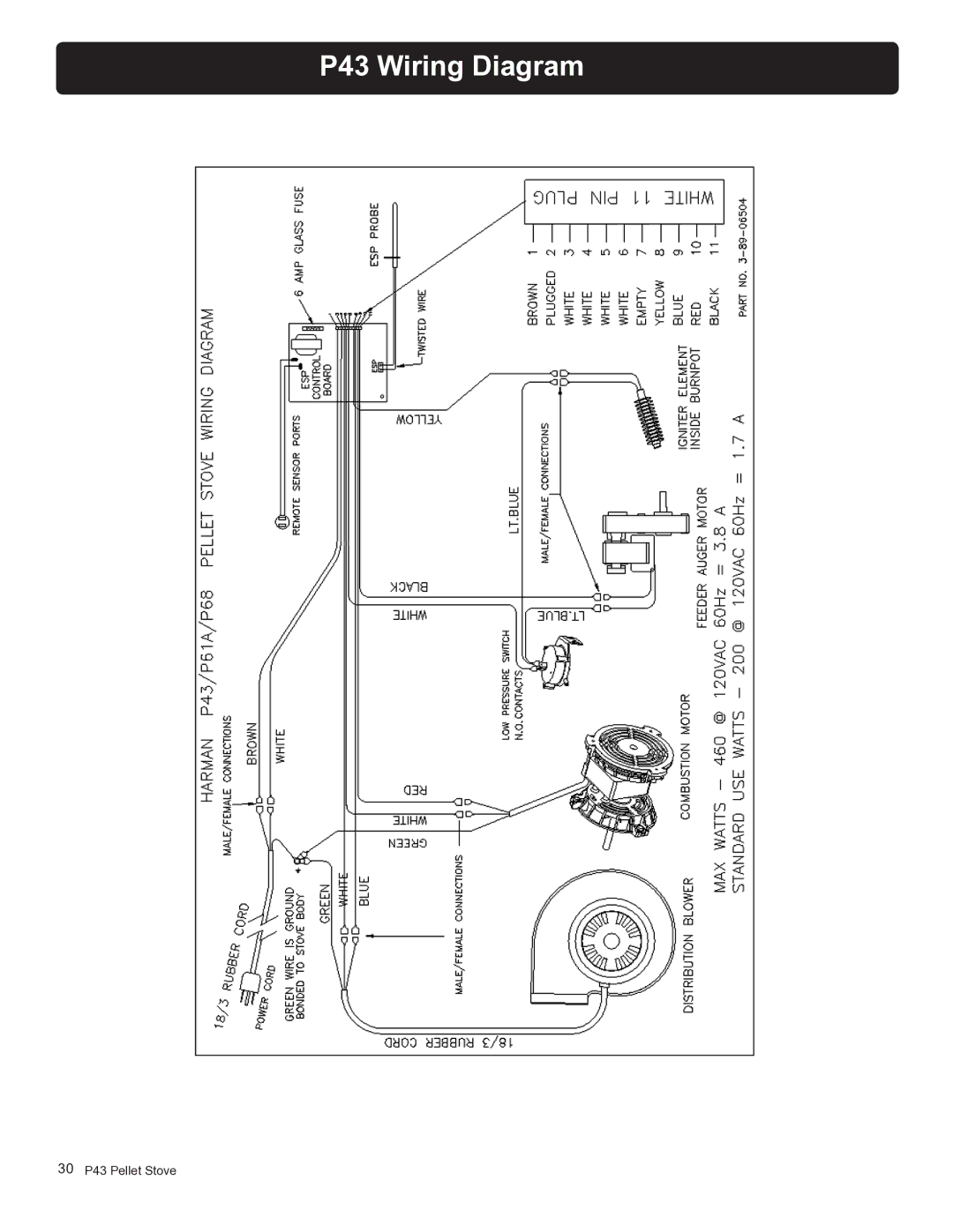 Harman Stove Company owner manual P43 Wiring Diagram 