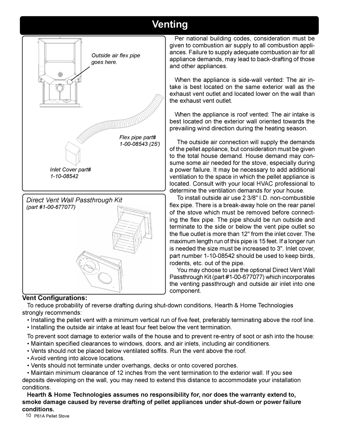 Harman Stove Company P61A manual Vent Configurations 