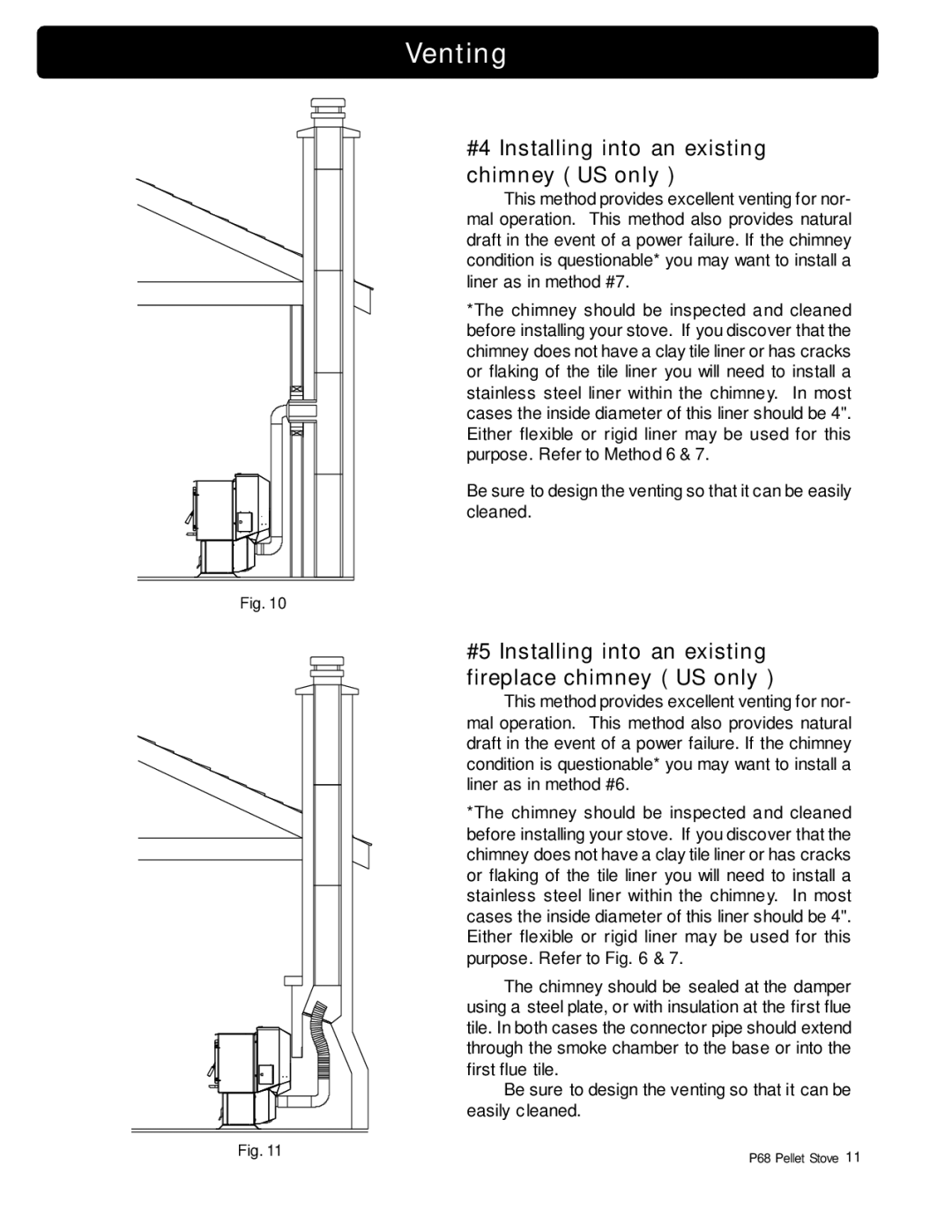 Harman Stove Company P68 owner manual #4 Installing into an existing chimney US only 