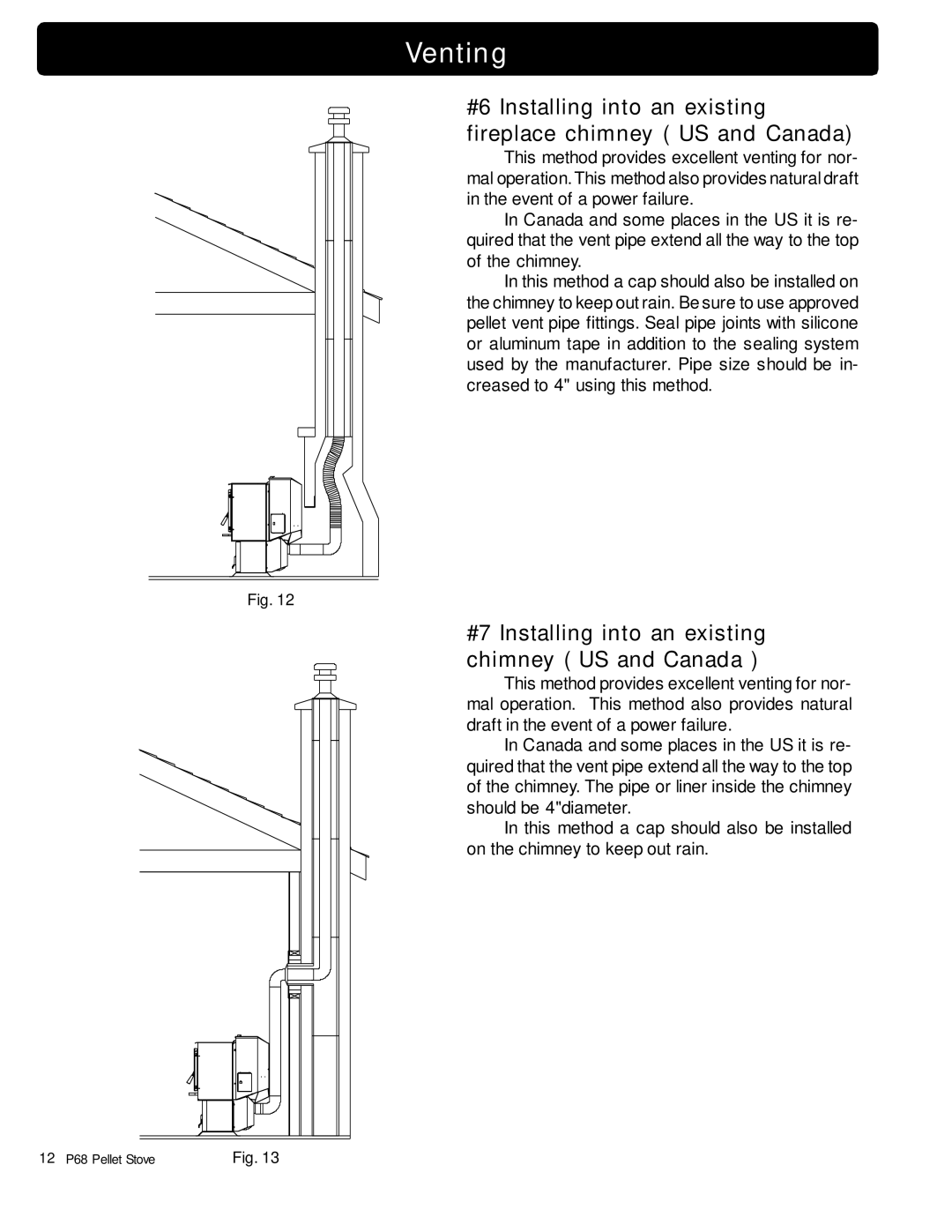 Harman Stove Company P68 owner manual #7 Installing into an existing chimney US and Canada 