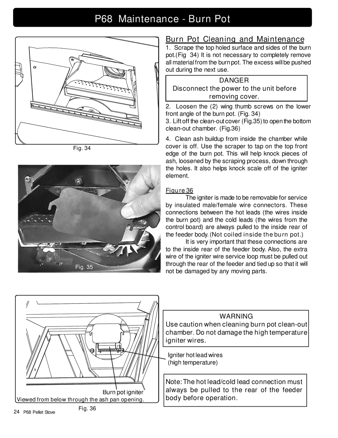 Harman Stove Company owner manual P68 Maintenance Burn Pot, Burn Pot Cleaning and Maintenance 