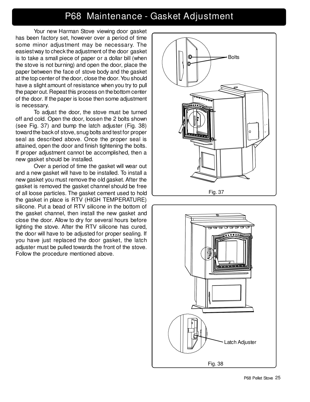 Harman Stove Company owner manual P68 Maintenance Gasket Adjustment 