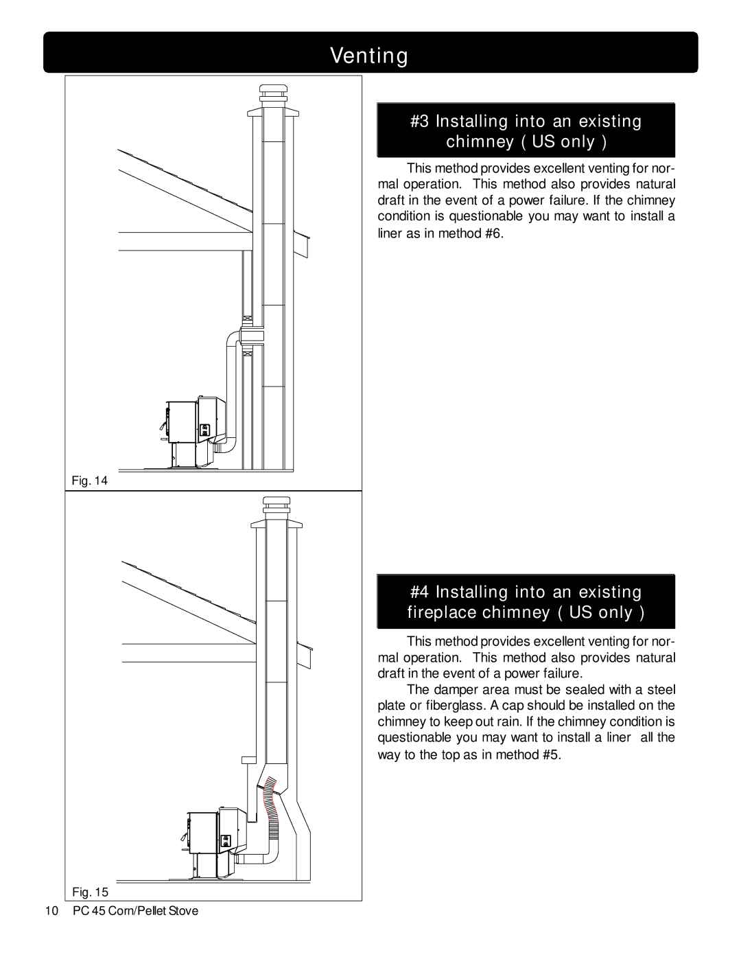 Harman Stove Company PC 45 manual #3 Installing into an existing Chimney US only 