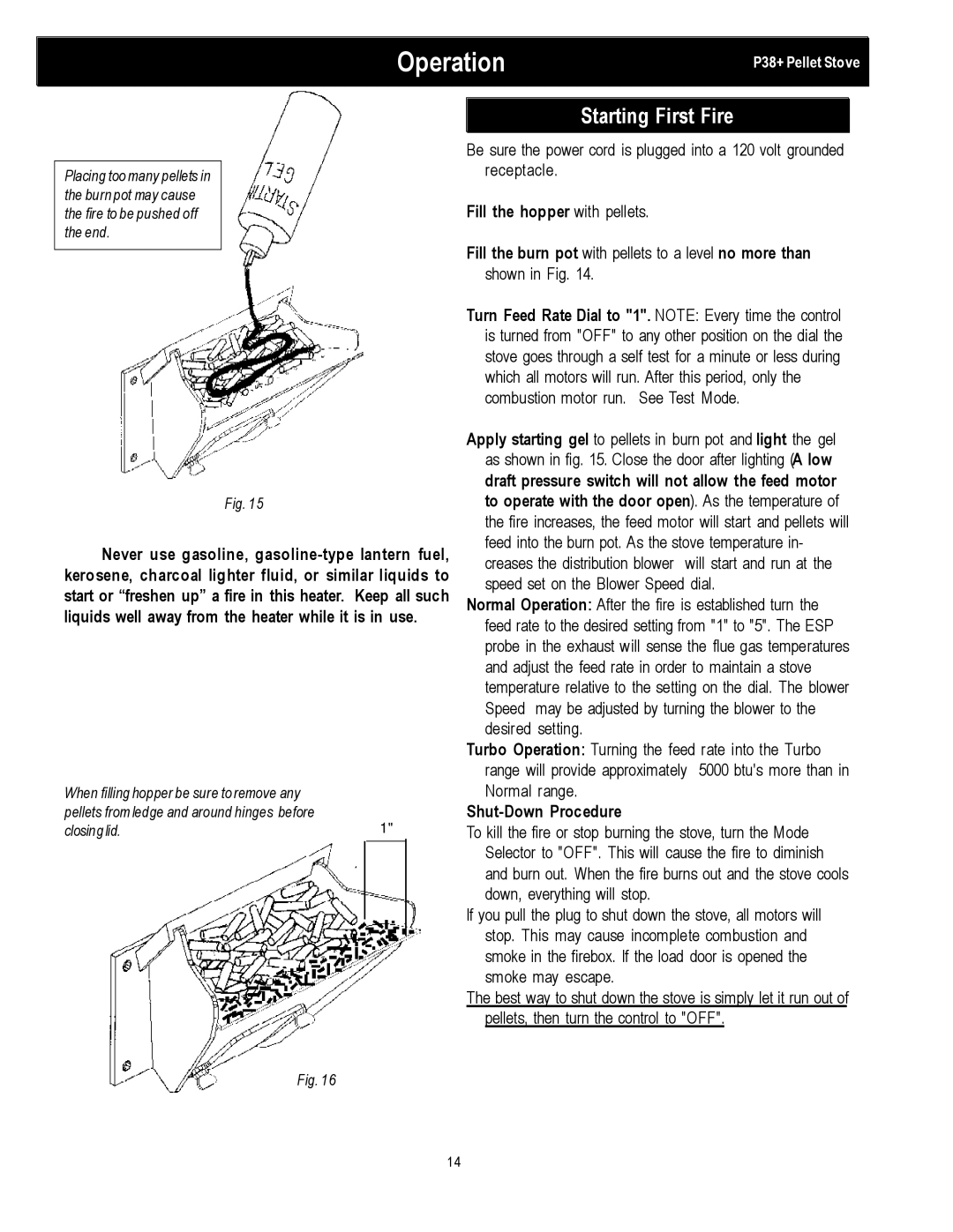 Harman Stove Company PP38+ manual Operation, Starting First Fire 