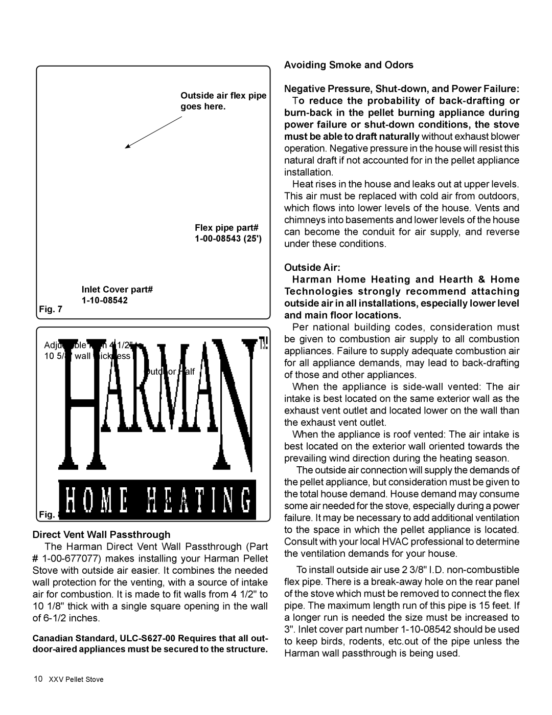 Harman Stove Company R16 manual Avoiding Smoke and Odors, Direct Vent Wall Passthrough 