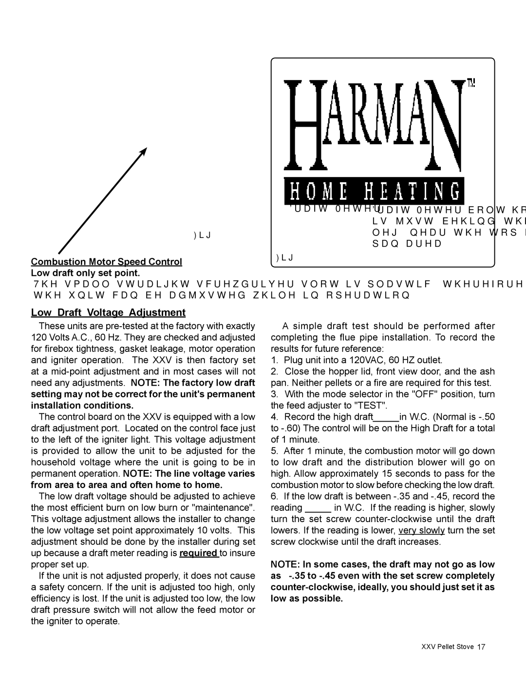 Harman Stove Company R16 manual Low Draft Voltage Adjustment 