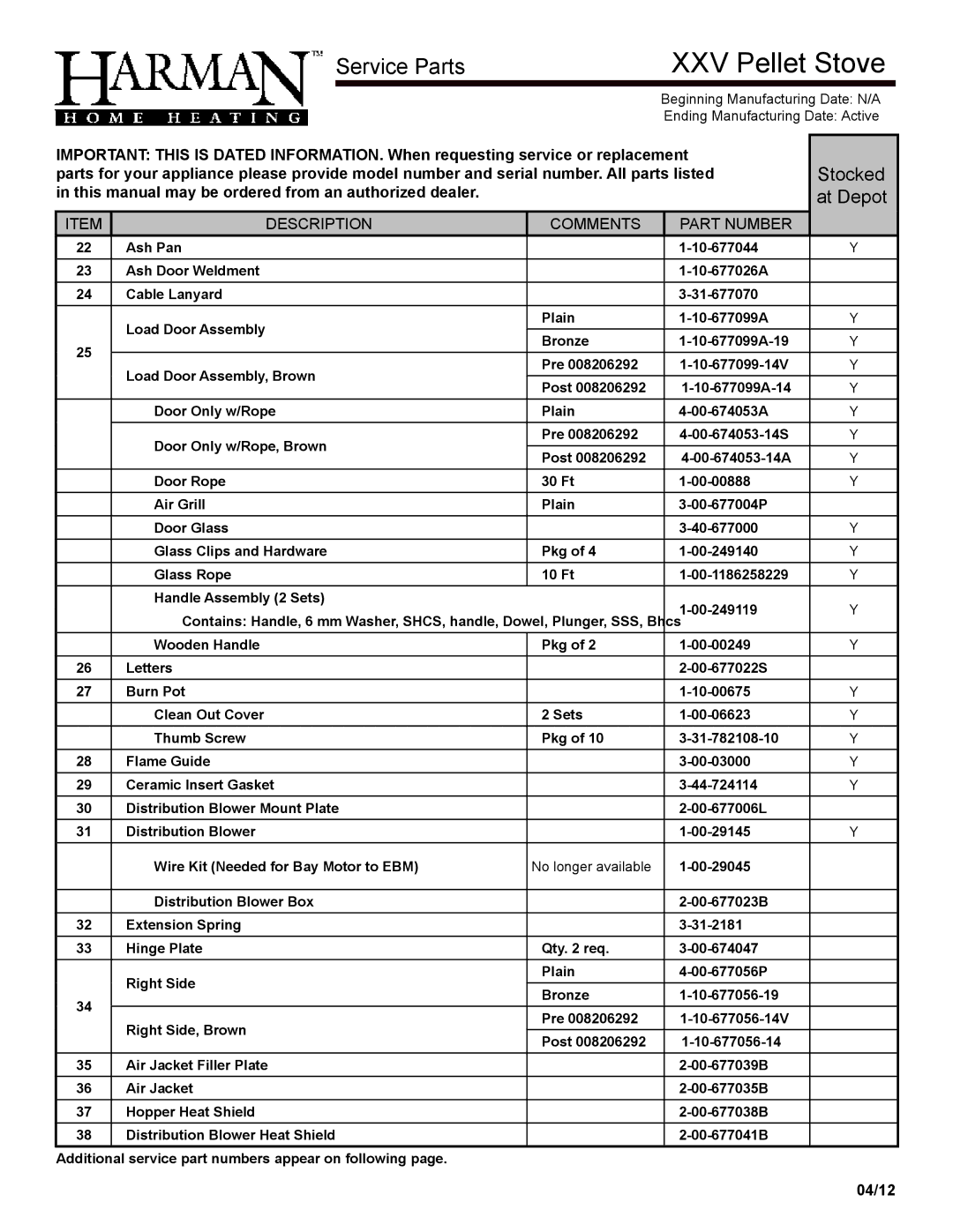 Harman Stove Company R16 manual Stocked at depot, No longer available 