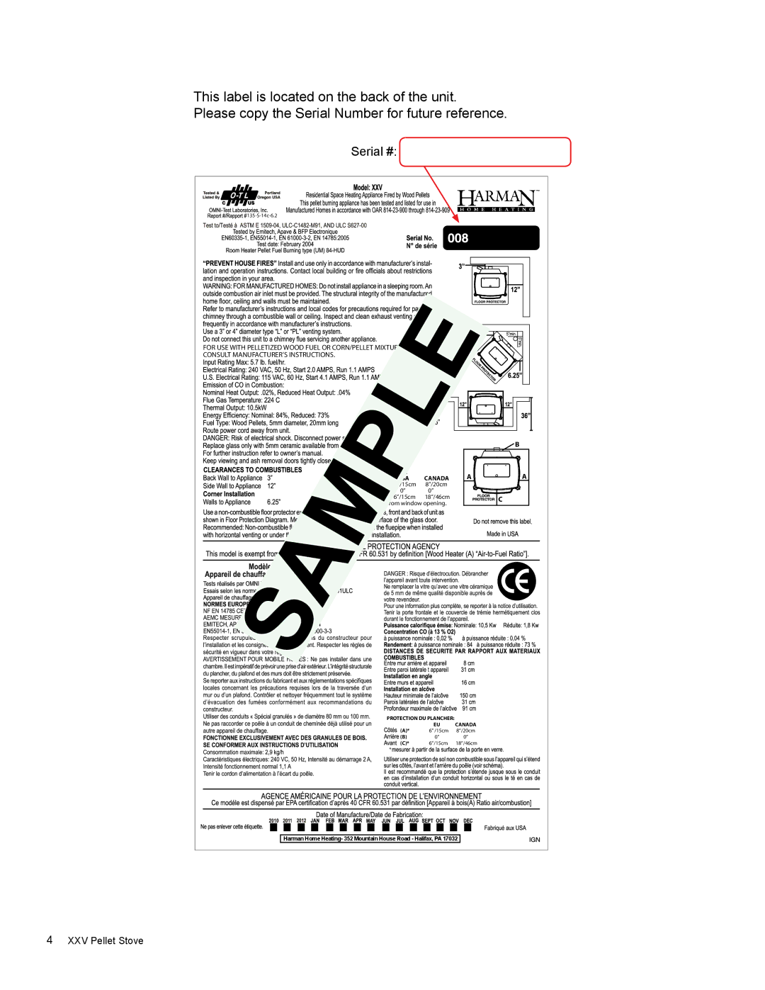 Harman Stove Company R16 manual Serial # 