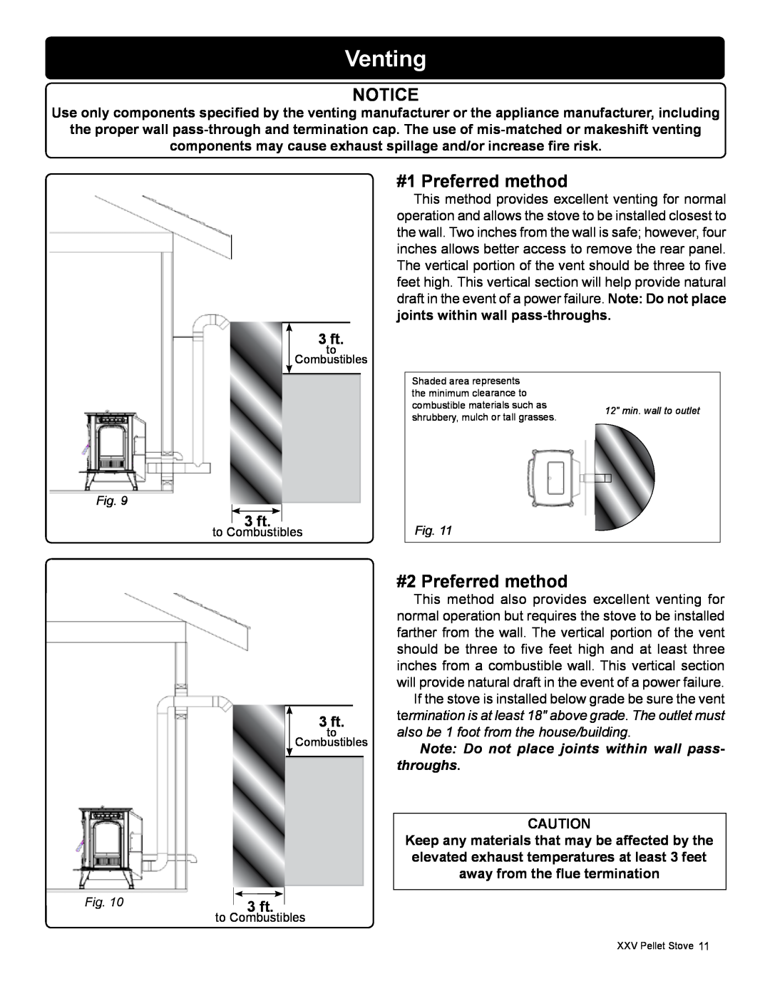 Harman Stove Company R16 manual Venting, #1 Preferred method, #2 Preferred method, 3 ft 