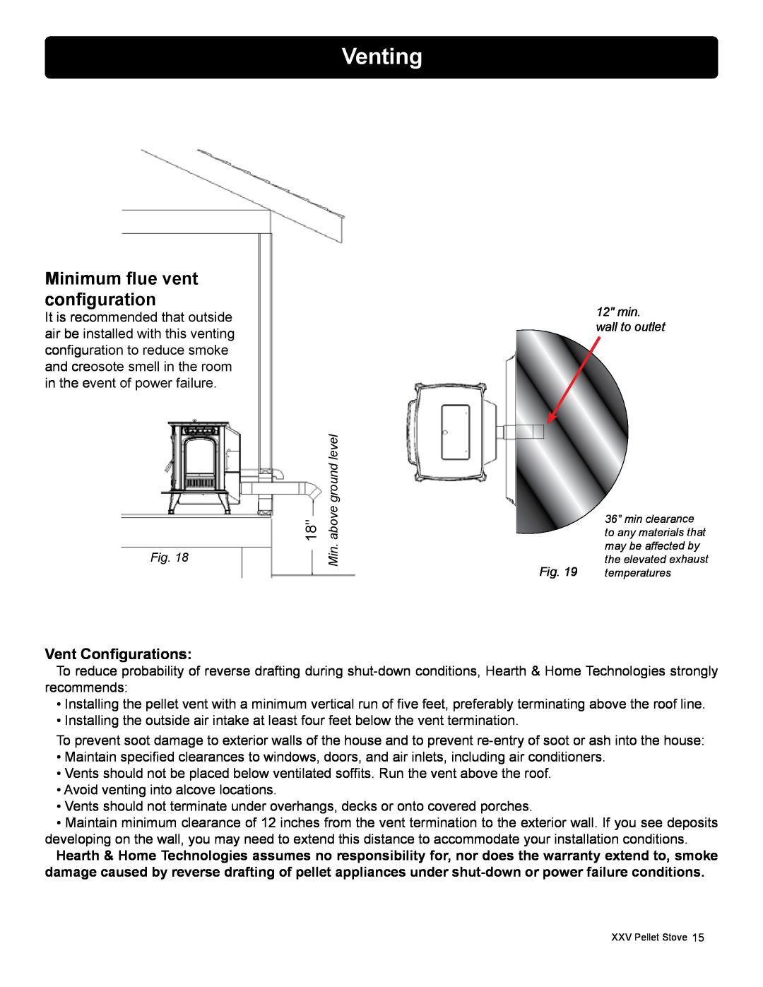 Harman Stove Company R16 manual Venting, Minimum flue vent configuration, Vent Configurations 