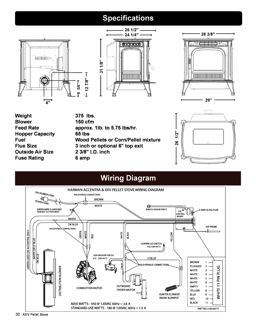 Harman Stove Company R16 manual Specifications, Wiring Diagram 
