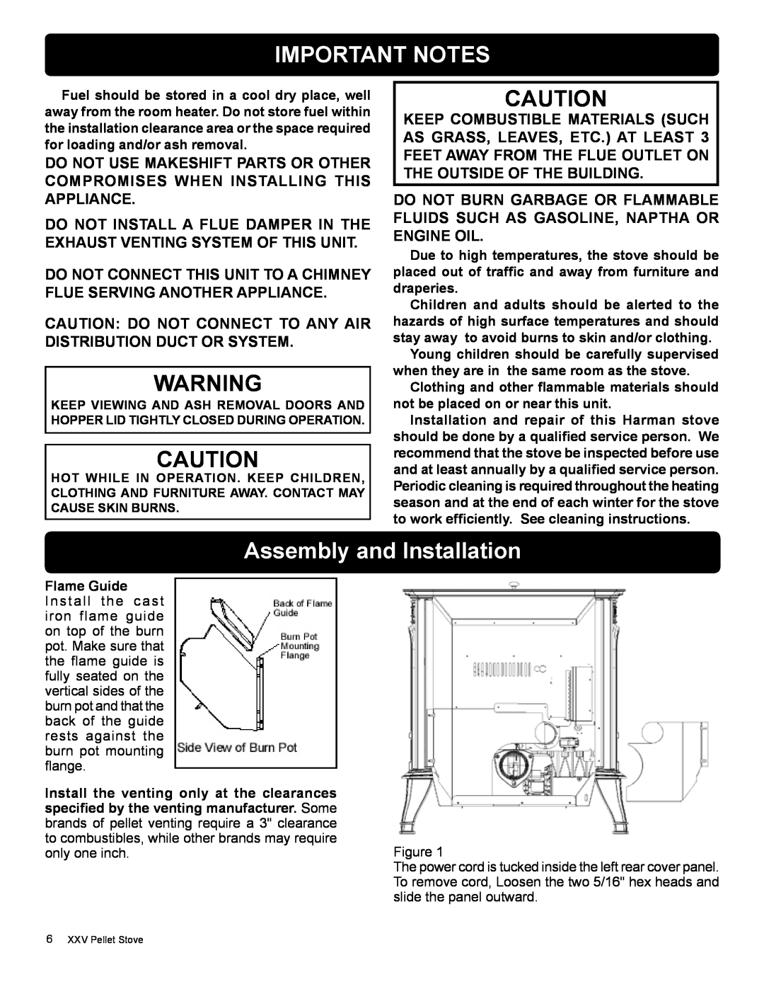 Harman Stove Company R16 manual Important Notes, Assembly and Installation 
