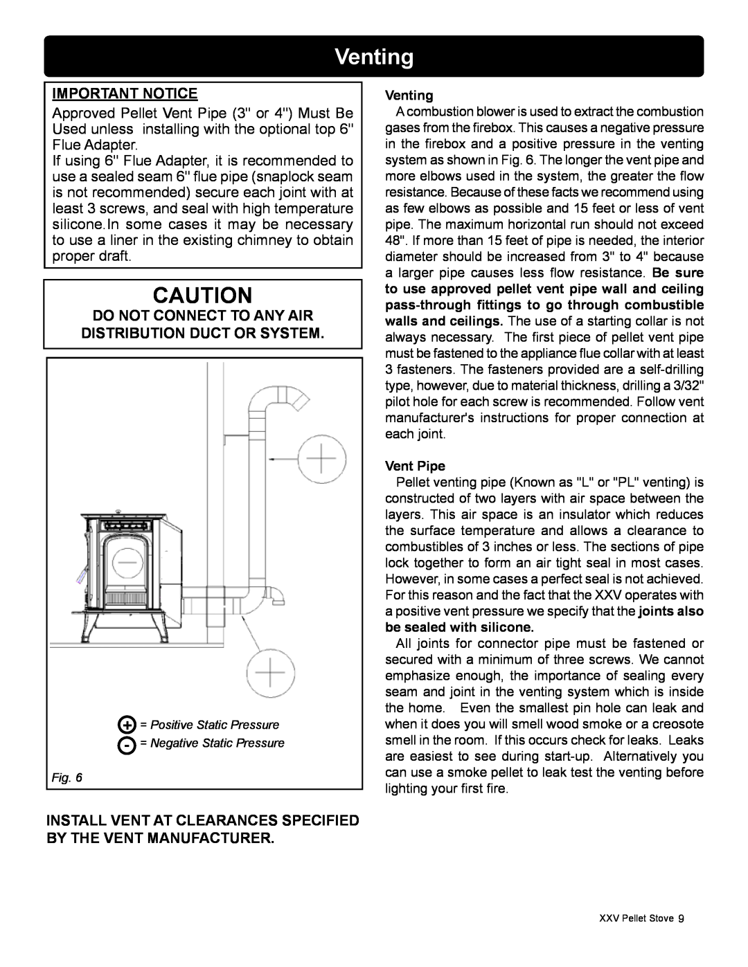 Harman Stove Company R16 manual Venting, Important Notice 