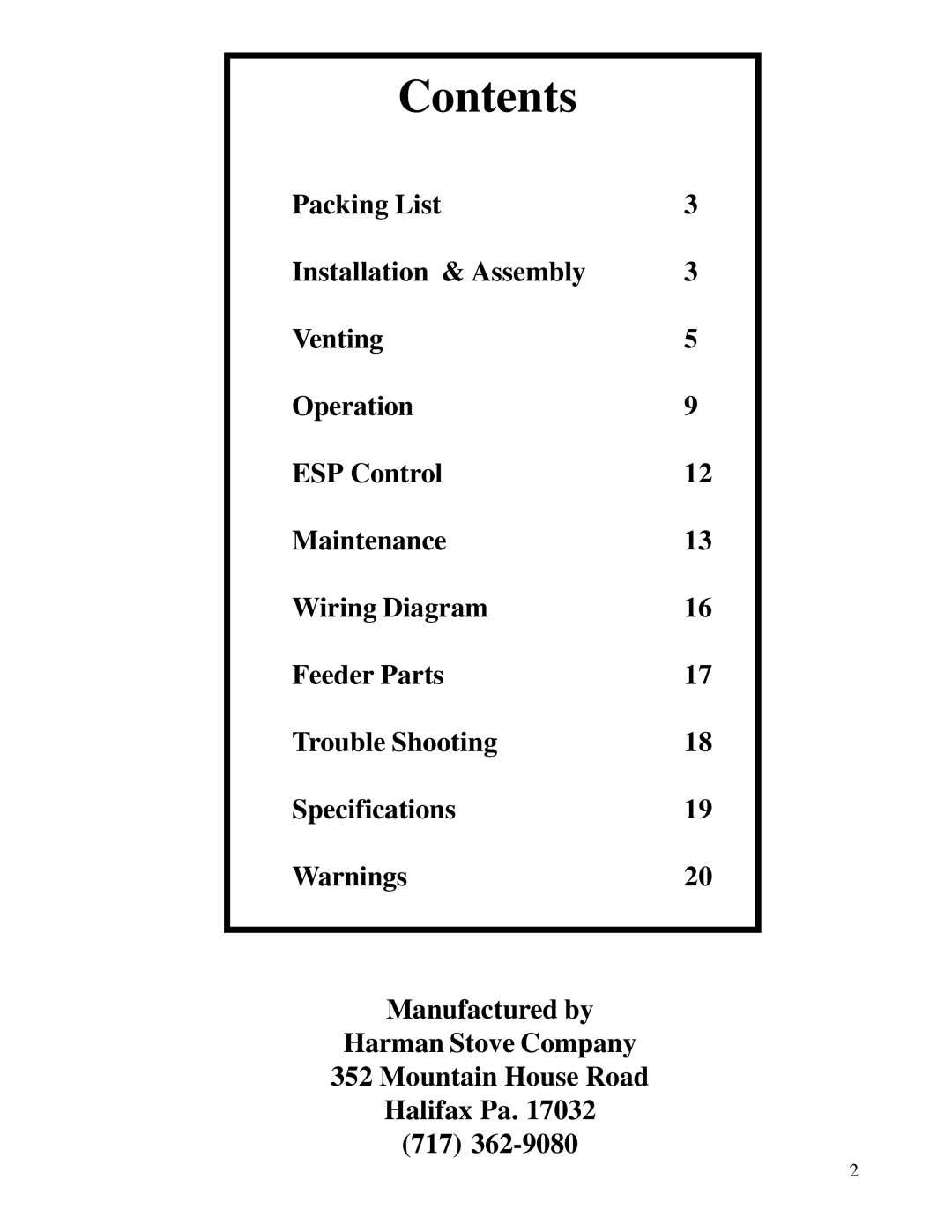 Harman Stove Company R6 owner manual Contents 