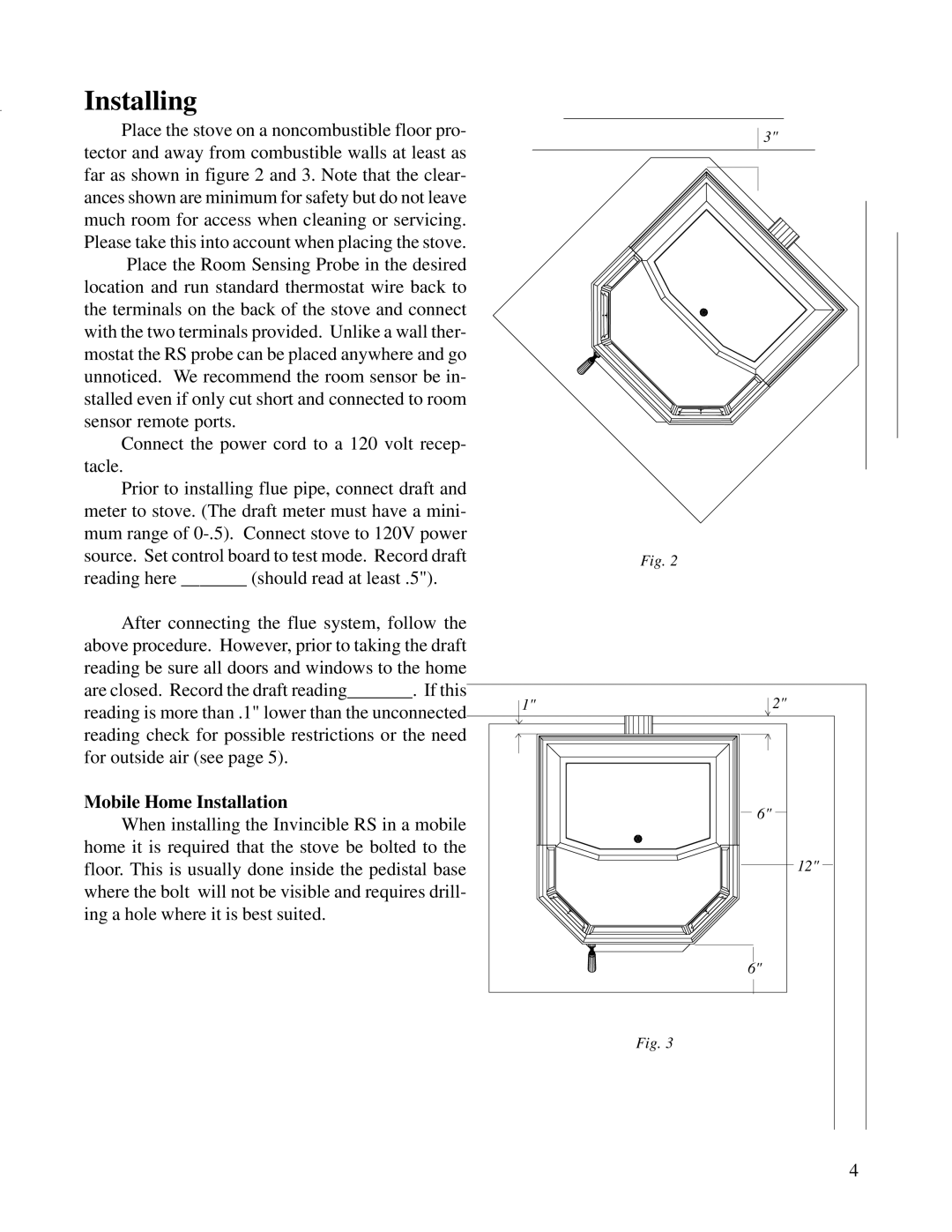 Harman Stove Company R6 owner manual Installing, Mobile Home Installation 