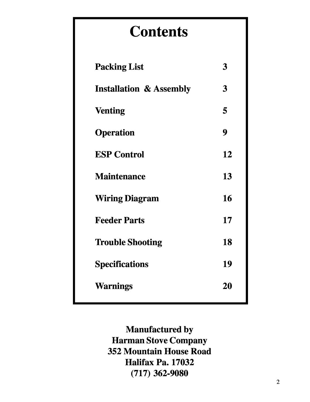 Harman Stove Company R6 owner manual Contents 